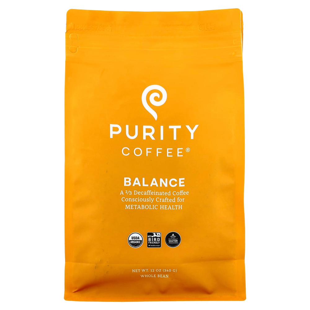 Purity Coffee, Balance, цельные бобы, 2/3 без кофеина, 340 г (12 унций)