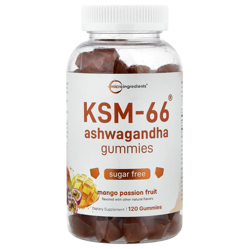 Micro Ingredients, KSM-66®, жевательная ашваганда, со вкусом манго и маракуйи, 120 жевательных таблеток