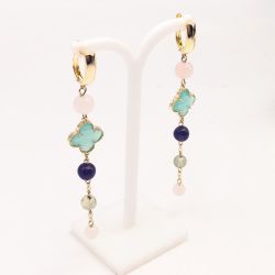 Серьги из аметиста, розового кварца и пренита