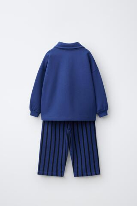 ZARA КОМПЛЕКТ: ПОЛО И БРЮКИ WIDE LEG В ПОЛОСКУ, ЯРКО-СИНИЙ