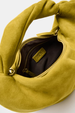 ZARA КОЖАНАЯ СУМКА СО СБОРКАМИ, ЛАЙМОВЫЙ ЗЕЛЕНЫЙ