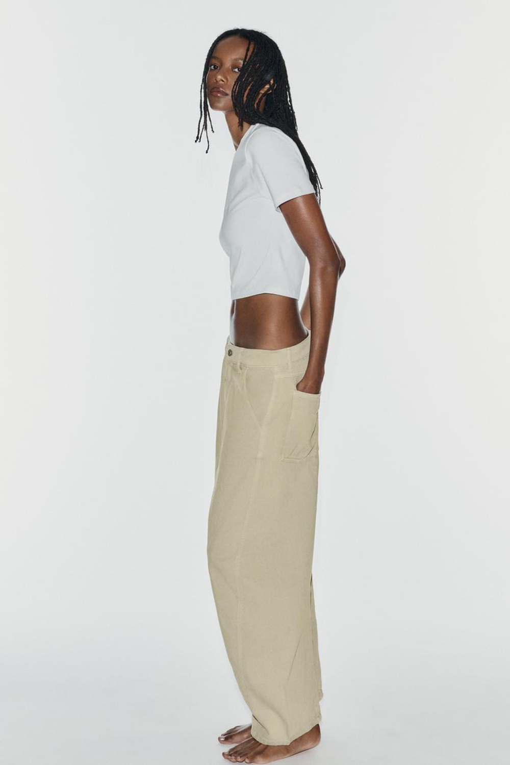 ZARA ДЖИНСЫ TRF CHINO BARREL СО СРЕДНЕЙ ПОСАДКОЙ, МЯГКИЙ ЗЕЛЕНЫЙ