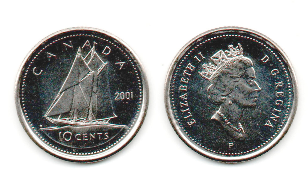 10 центов 2001 год. Парусник. UNC