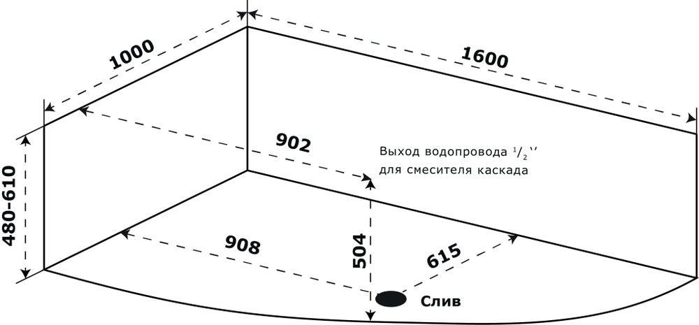Ванна  акрил.AZARIO МИКОНА  160*100 см.левая   80260