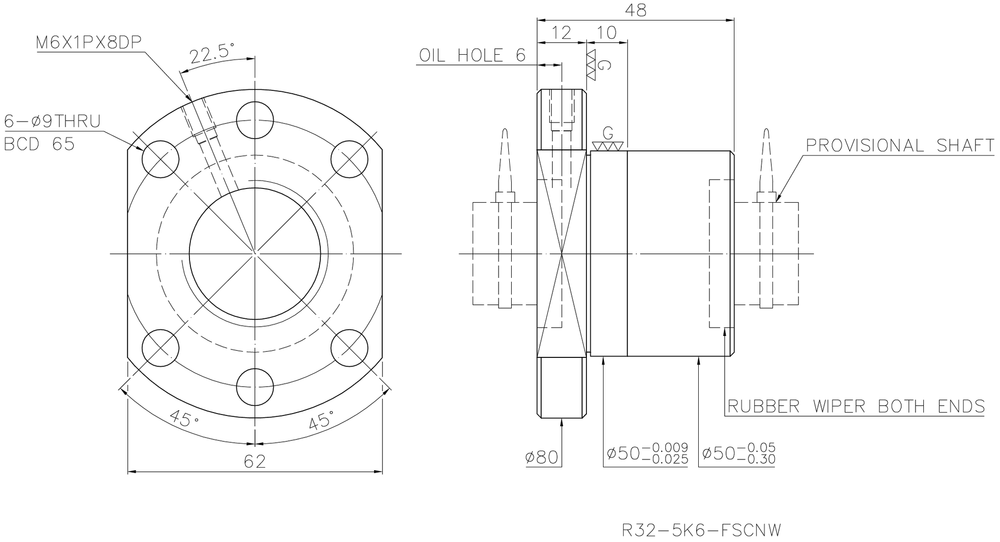 Гайка ШВП HIWIN R32-5K6-FSCNW - чертеж