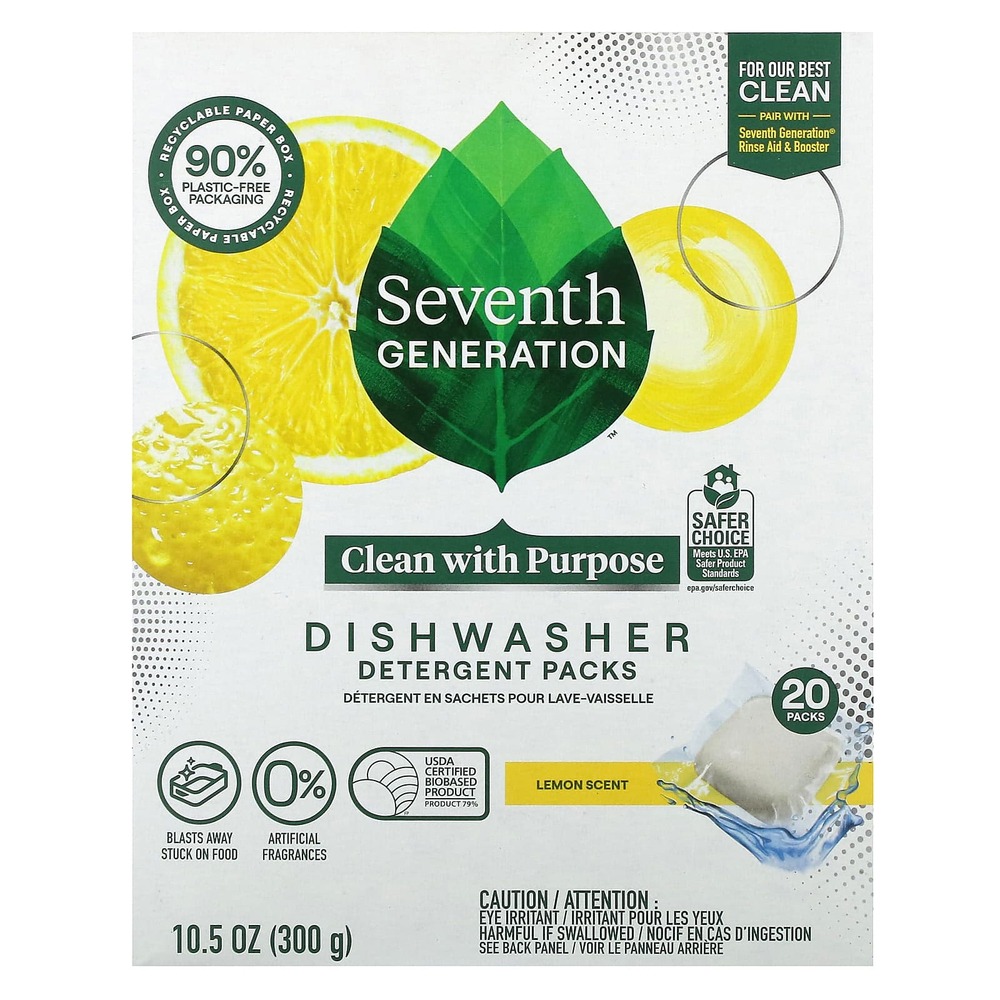 Seventh Generation, пакетики для мытья посуды, с лимонным ароматом, 20 упаковок, 300 г (10,5 унции)