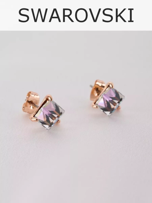 Серьги-гвоздики Миражи с сиреневыми кубиками Swarovski