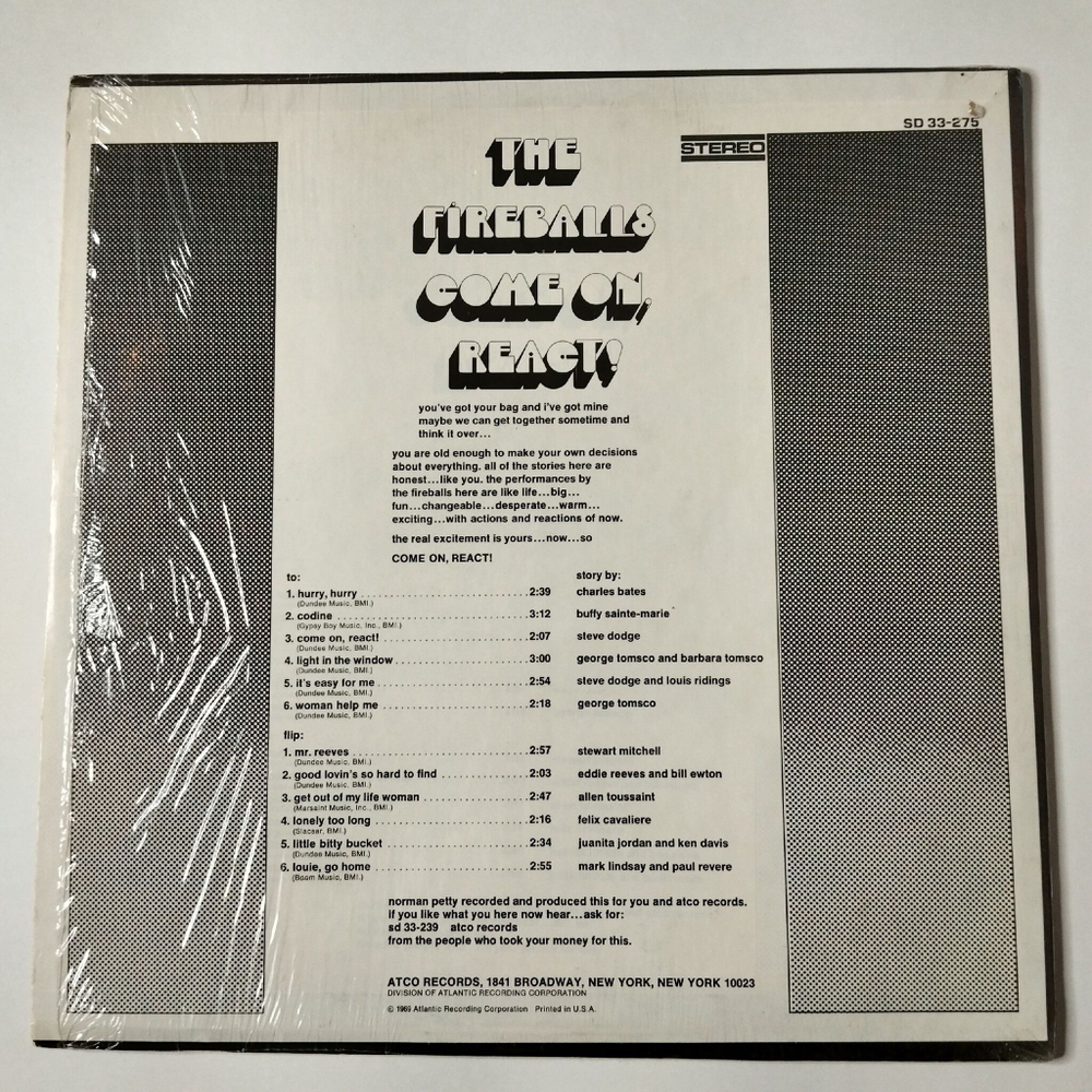 Винтажная виниловая пластинка LP The Fireballs Come On, React (USA 1969)