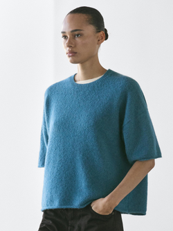 Massimo Dutti Трикотажный свитер из смесовой альпаки с короткими рукавами, насыщенно-синий
