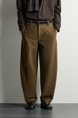 ZARA БРЮКИ BALLOON FIT, ТЕМНО-ОЛИВКОВЫЙ