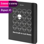 Блокнот с резинкой в клетку 96 л., А5 (145х203 мм), твердая обложка, BRAUBERG, "Aliens", 113722