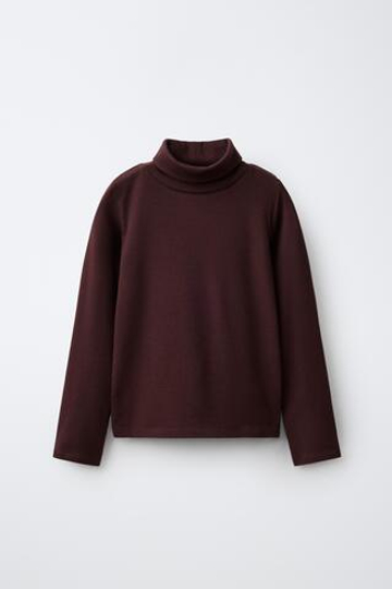 ZARA ФУТБОЛКА С МОДАЛОМ, ТЕМНО-БАКЛАЖАНОВЫЙ