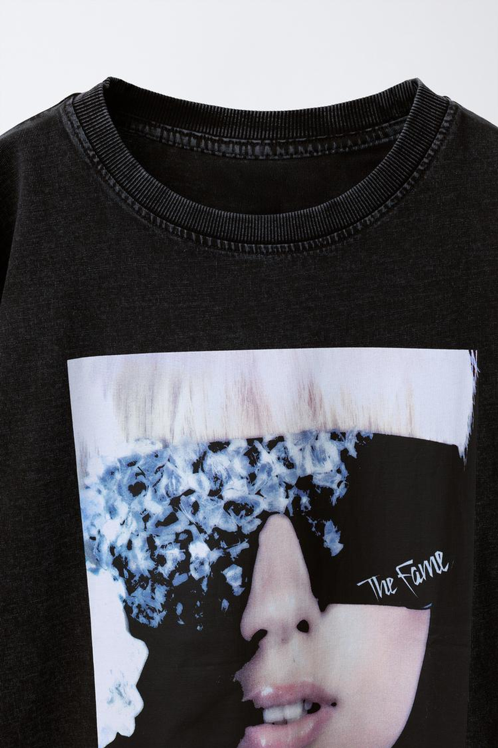 ZARA ФУТБОЛКА С ПРИНТОМ LADY GAGA ©, ТЕМНЫЙ АНТРАЦИТ