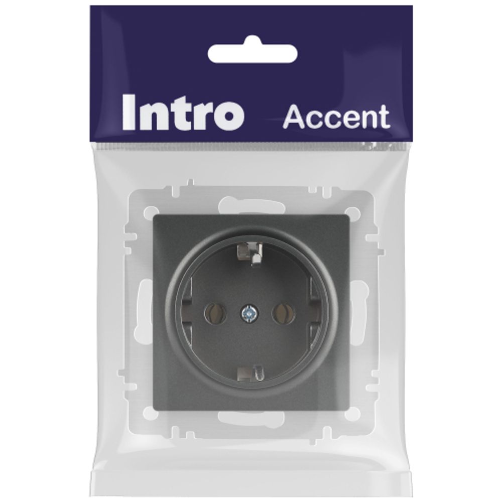 Розетка Intro Accent 6-202-07 2P+E Schuko 16А-250В IP20 СУ AL/CU графит | Intro