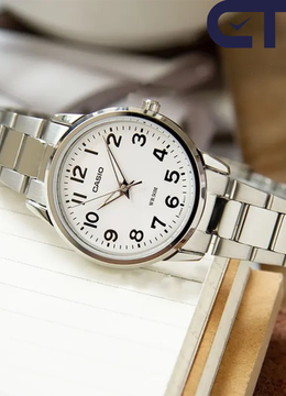 Casio LTP-1303D-7B — женские часы с белым циферблатом и неоновым дисплеем