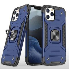 Противоударный чехол для iPhone 12 Pro Max синий с пластиной для магнитного автодержателя и кольцом подставкой