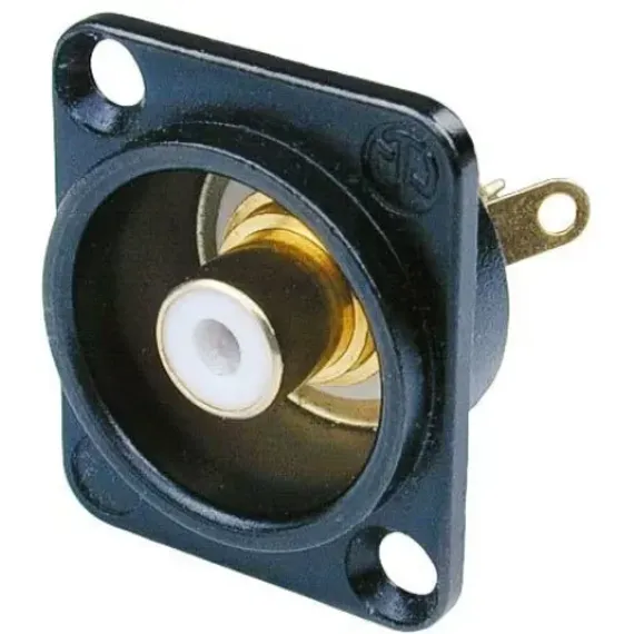 Neutrik NF2D-B-9 панельный разъем RCA гнездо, тип-D, черный корпус, под пайку провода, белый изолято