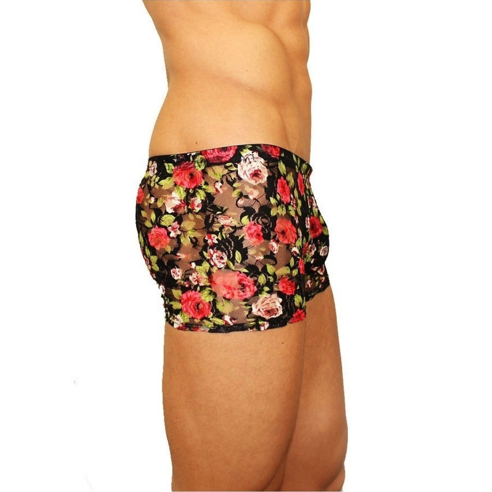Мужские трусы-боксеры из сетки с яркими розами Rose Boxer (Размер: S) (Цвет: черный)