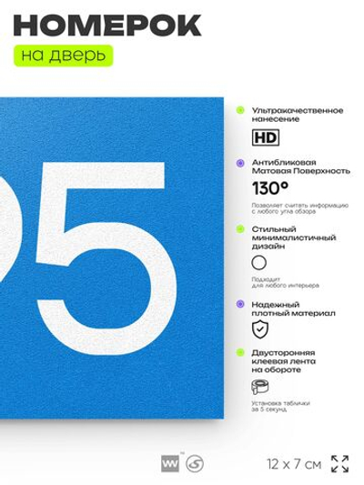 Номер на дверь 495, табличка на дверь для офиса, квартиры, кабинета, аудитории, склада, голубая 120х70 мм, Айдентика Технолоджи