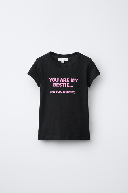 ZARA ФУТБОЛКА С НАДПИСЬЮ, ЧЕРНЫЙ
