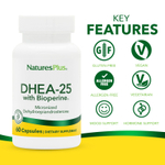 NaturesPlus, ДГЭА-25 с Bioperine®, 60 капсул