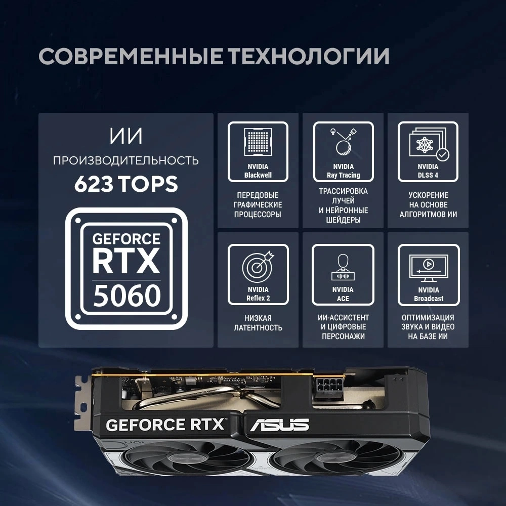 Видеокарта ASUS DUAL-RTX5060-O8G//RTX5060 HDMI DP*3 8G D7