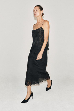 ZARA ЮБКА ИЗ 100% ШЕЛКА С КРУЖЕВОМ — ZW COLLECTION, ЧЕРНЫЙ