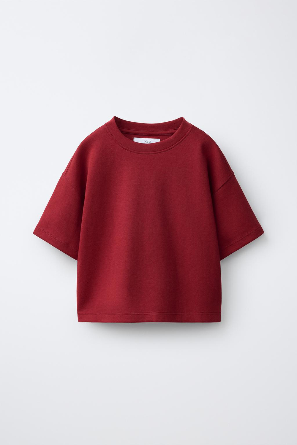 ZARA ОДНОТОННАЯ ФУТБОЛКА ИНТЕРЛОК, КРАСНЫЙ