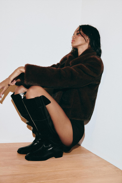 ZARA КОРОТКАЯ ШУБА ИЗ ИСКУССТВЕННОГО МЕХА, ТАБАЧНЫЙ