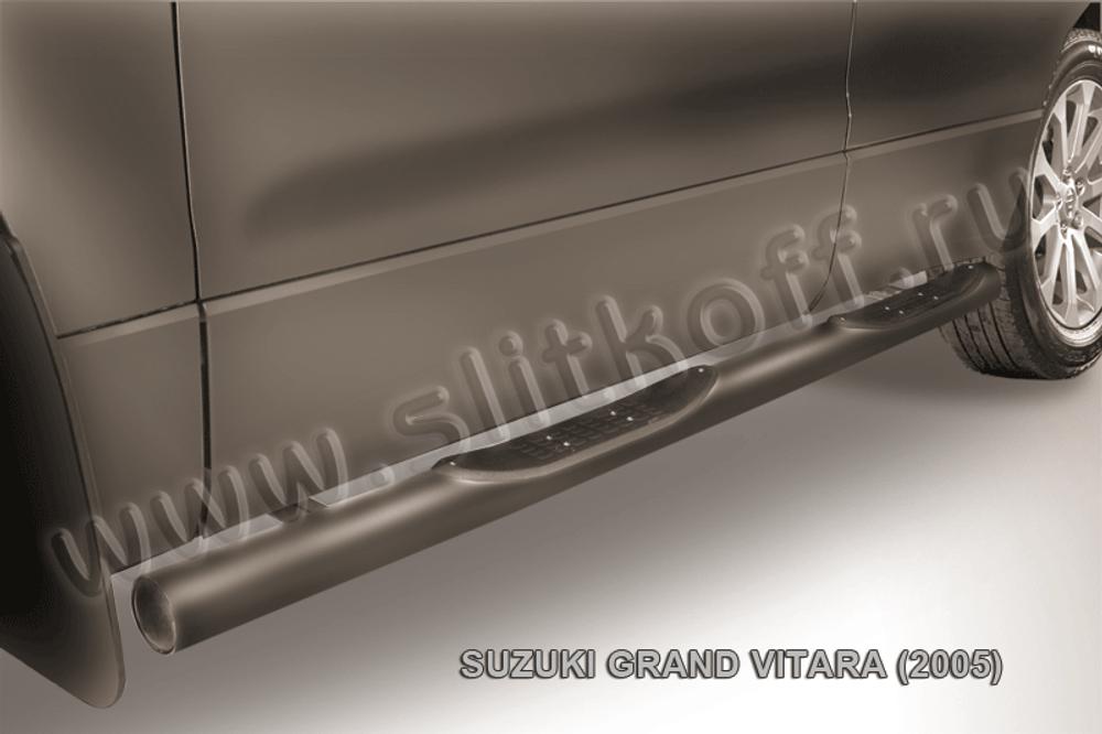Пороги стальные Suzuki Grand Vitara (2005-2008) d76 с проступями (черные)