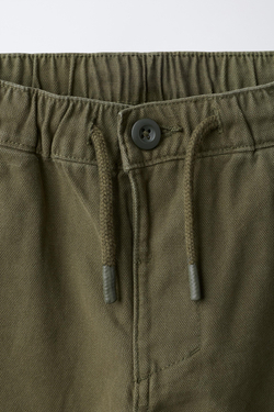 ZARA БРЮКИ БЭГГИ ИЗ КАНВАСА, ТЕМНЫЙ ХАКИ