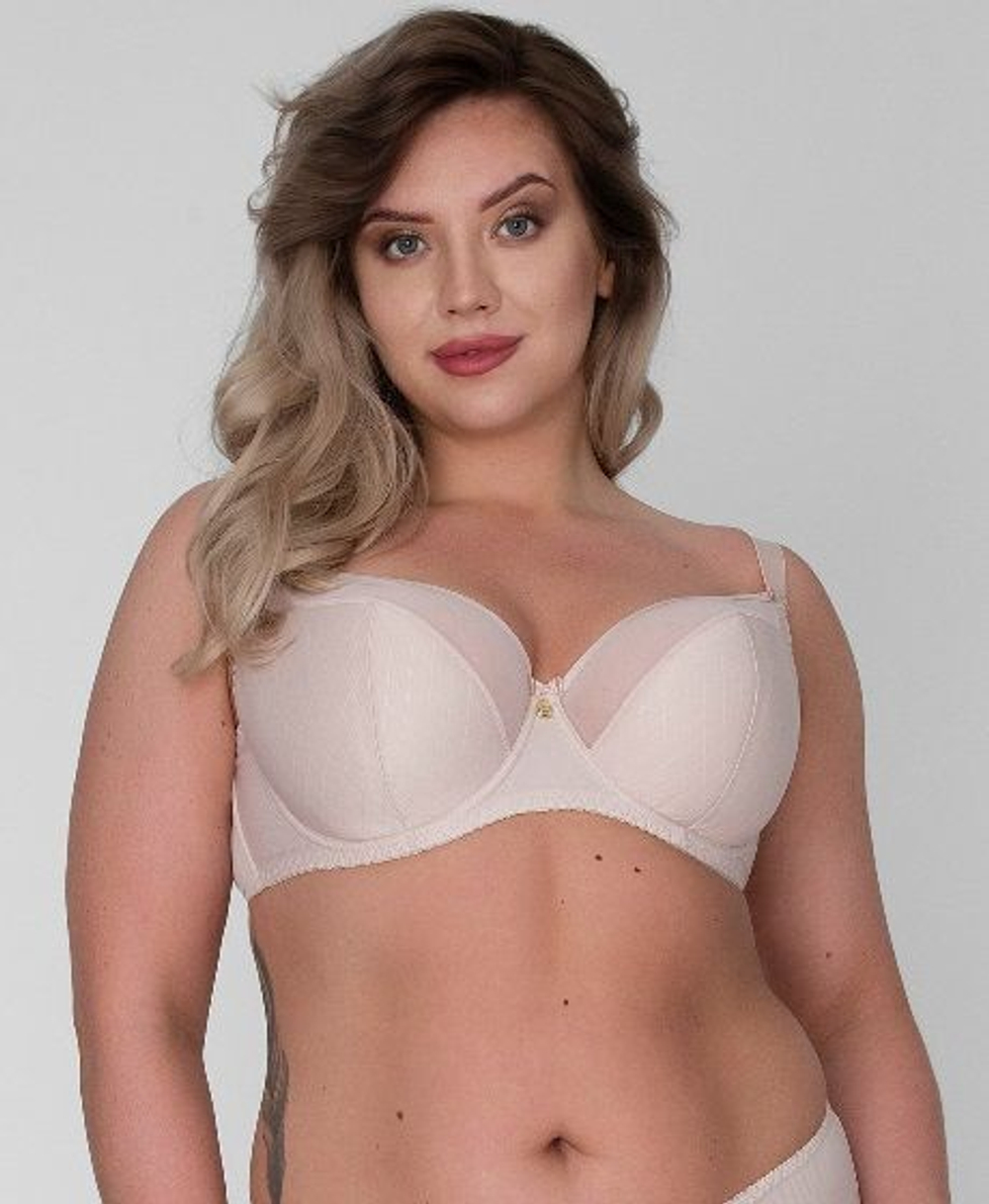 Бюстгальтер на косточках с шитыми чашками +size из ткани с тиснением (Размер: 75K) (Цвет: телесный)