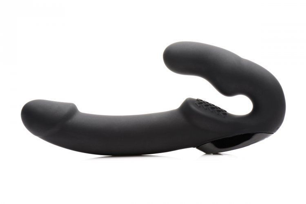 Черный безремневой страпон Urge Silicone Strap On с пультом ДУ - 24 см. (Цвет: черный)