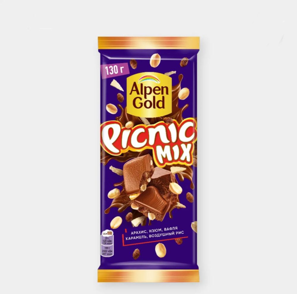 Шоколад "Alpen Gold" пикник микс арахис изюм 130гр