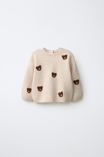 ZARA СВИЕТР С ВЫШИТЫМИ МИШКАМИ, СВЕТЛО-БЕЖЕВЫЙ