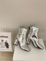 Серебристые кожаные ботильоны Tabi Maison Margiela