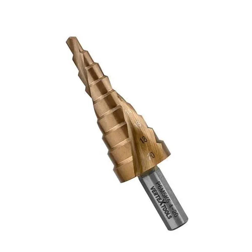 Сверло ступенчатое кобальт 4х20мм Р6М5К5 VERTEXTOOLS 5-4-20