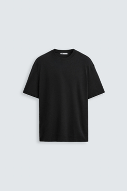 ZARA ФУТБОЛКА RELAXED FIT INTERLOCK, ЧЕРНЫЙ