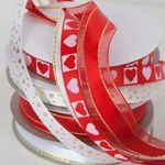 Лента декоративная (1 см*22,85 м) Сердечки, Красный/Белый, 1 шт.