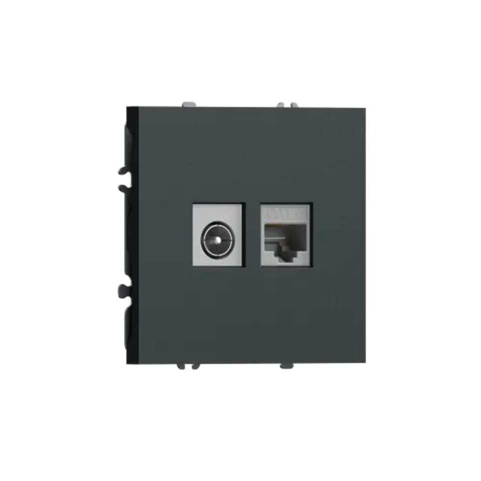 Розетка комбинированная RJ45/TV cat.6, ClassE-8/0-2400 МГц, черный графит DONEL S08