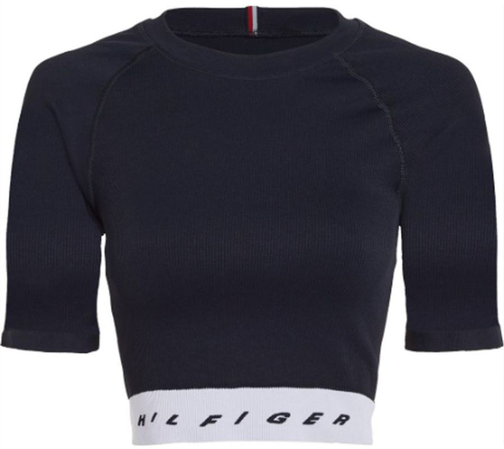 Женская теннисная футболка Tommy Hilfiger Slim Seamless Cropped SS Tee - desert sky