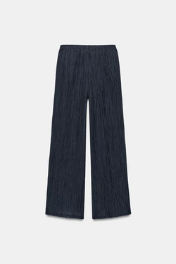 ZARA БРЮКИ С ЭФФЕКТОМ МЯТОЙ ТКАНИ, МОРСКОЙ СИНИЙ