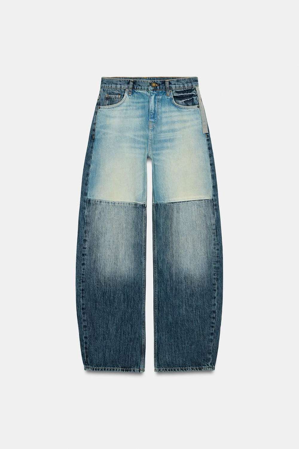 ZARA ДЖИНСЫ СРЕДНЕЙ ПОСАДКИ ИЗОГНУТОГО КРОЯ С ПЭЧВОРКОМ — ZW COLLECTION, СИНИЙ