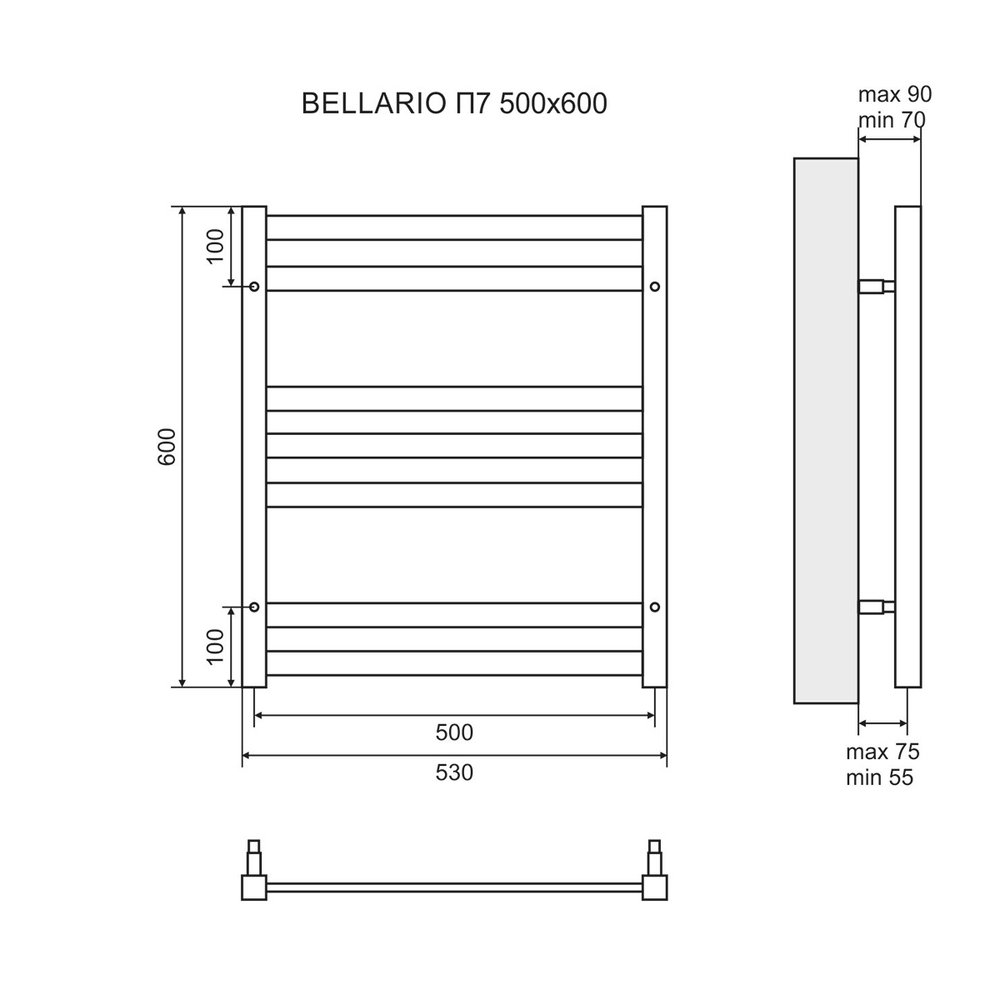 Полотенцесушитель водяной Lemark Bellario LM68607 П7 500x600