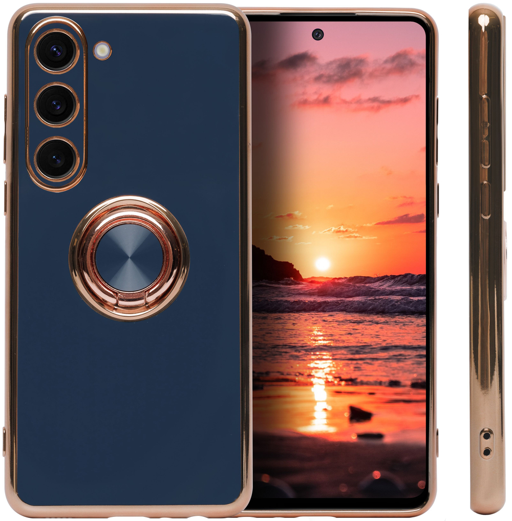 Стильный глянцевый чехол для SAMSUNG GALAXY S23 (не ULTRA/ FE/ PLUS!) с кольцом-подставкой и бархатной подкладкой