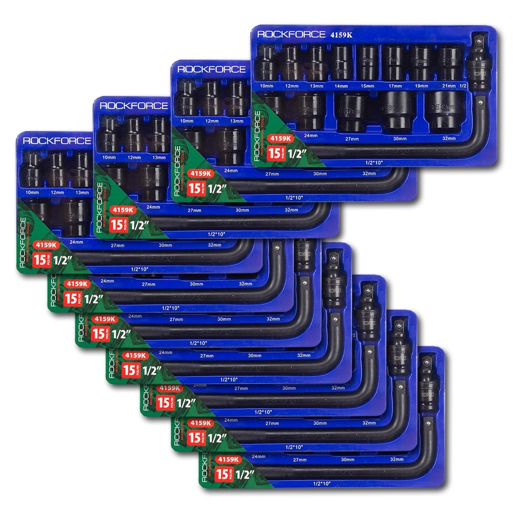 ( 10 K-T ) Набор головок ударных 15пр. 1/2''(6-гр.) (10,12, 13, 14, 15, 17, 19, 21, 22, 24, 27, 30, 32мм) в ложементе RockForce RF-4159K ( 10 K-T )