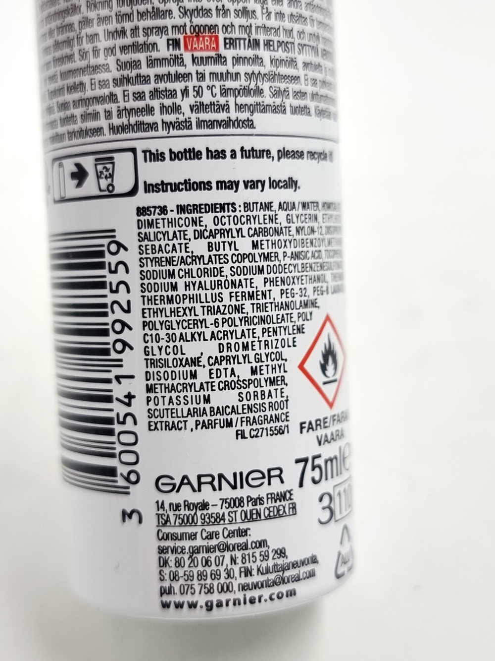 солнцезащитный спрей для лица Garnier Ambre Solaire Over Makeup супер SK50 УФ 75 мл (Из Финляндии)