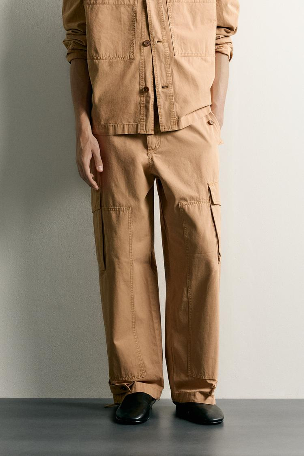 ZARA БРЮКИ КАРГО RELAXED FIT С ЭФФЕКТОМ ПОТЕРТОСТИ, РЫЖЕВАТО-КОРИЧНЕВЫЙ