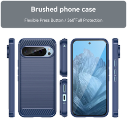 Чехол синего цвета с дизайном под карбон на Google Pixel 9 Pro, серия Carbon от Caseport
