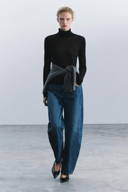 ZARA ФУТБОЛКА SUPIMA® С ВОРОТНИКОМ-СТОЙКОЙ, ЧЕРНЫЙ
